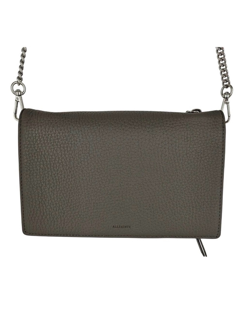 All Saints Dark Grey Textured Leather Chain Crossbody